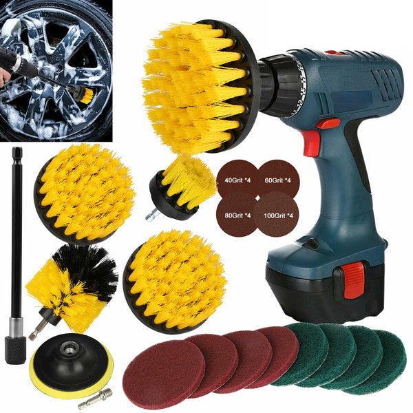 30PCS Car Drill Brush Attachment Set Power Cleaning Scrubber Auto Polish Pads Kit