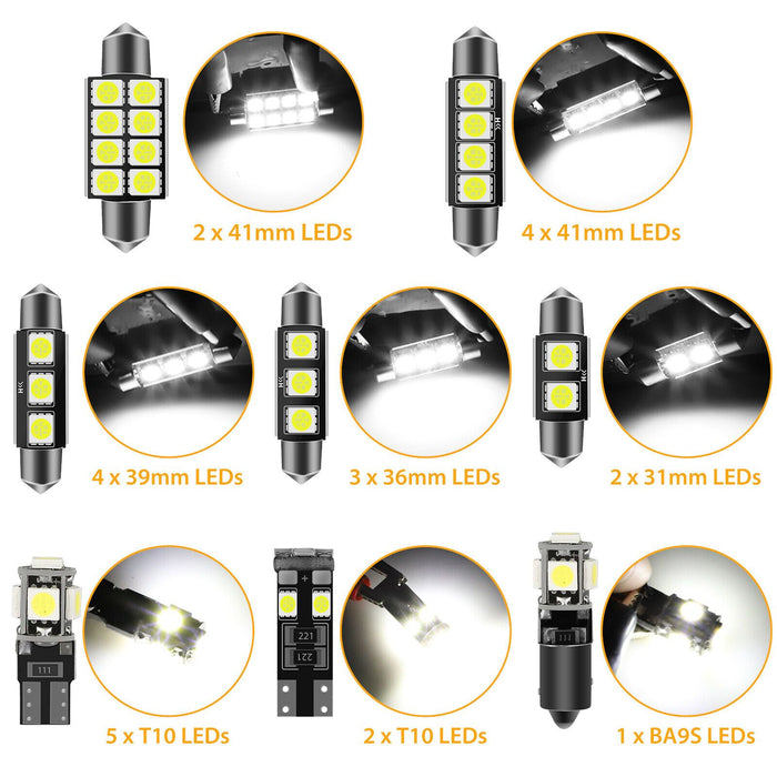 23PCS White LED Light Interior Package Kit for T10 & 31mm Map Dome + License Plate
