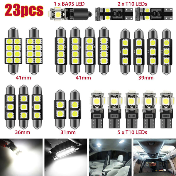 23PCS White LED Light Interior Package Kit for T10 & 31mm Map Dome + License Plate