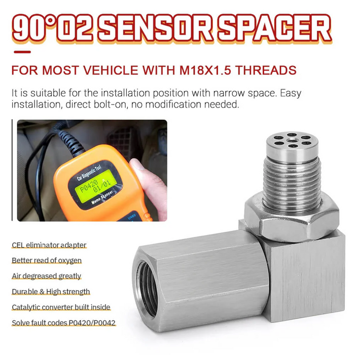 90° O2 Oxygen Sensor Spacer Fix P0420/P0042/P0430 Check Engine Light CEL Mini Catalizador Catalytic Converters Universal