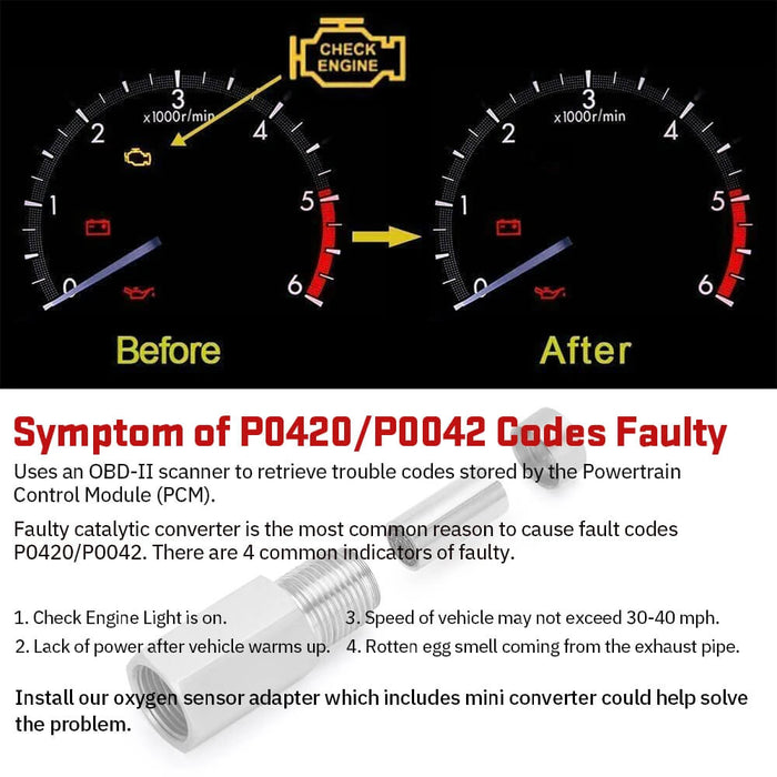 O2 Oxygen Sensor Spacer Fix P0420/P0042/P0430 Check Engine Light CEL Mini Catalytic Converter Generic Straight