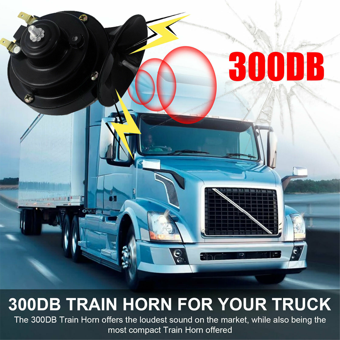 1 Pair 300DB Super Loud Train Horn for Truck Train Boat Car Air Electric Snail Single Horn Black - Rokcar