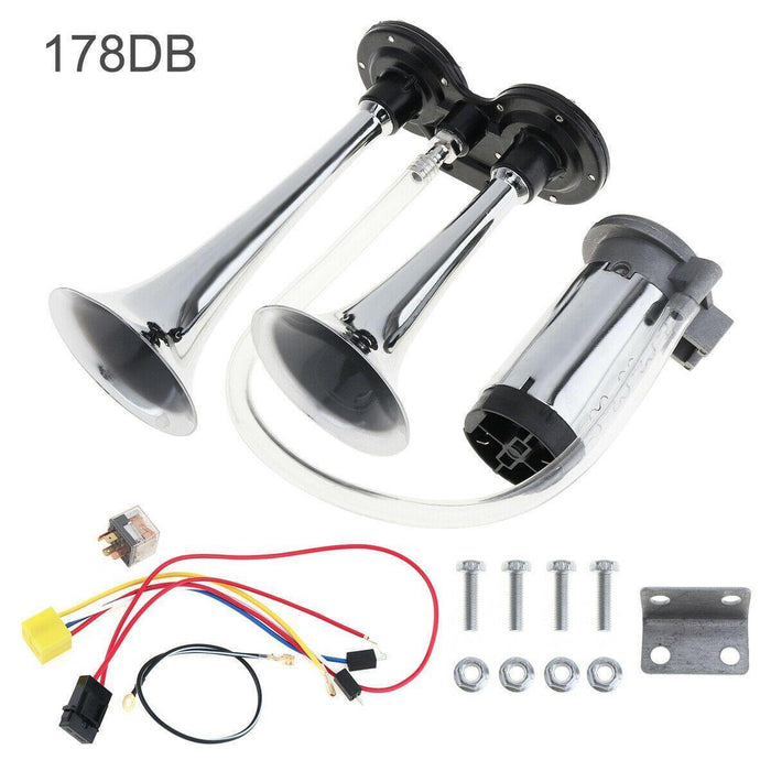 178dB Super Loud Air Horn Dual Trumpet Truck 12V Boat Truck Car Kit Compressor - Rokcar