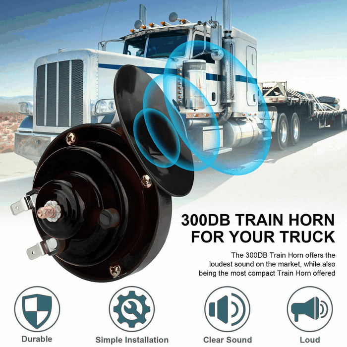 1 Pair 300DB Super Loud Train Horn for Truck Train Boat Car Air Electric Snail Single Horn Black - Rokcar