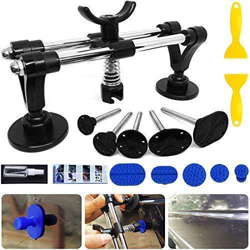 Auto Body Repair Tool Kit, Car Dent Puller with Double Pole Bridge Dent Puller, Glue Puller Tabs, Glue Shovel - Rokcar