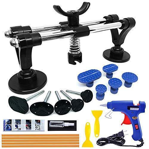 Auto Body Repair Tool Kit, Car Dent Puller with Double Pole Bridge Dent Puller, Glue Puller Tabs, Glue Shovel - Rokcar