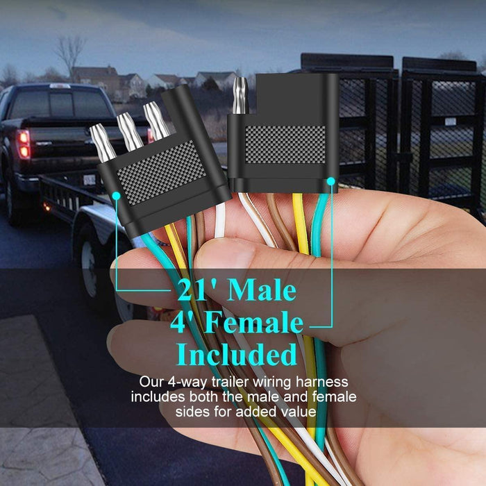 25ft & 4ft Wishbond Trailer Light Kit 4 Wire Plug Connector for Utility Boat Trailer Lights Kits - Rokcar