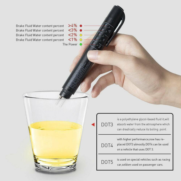 Brake Fluid Liquid Oil Tester Pen 5 LED Indicator Car Testing Tool for DOT3/DOT4/DOT5 - Rokcar