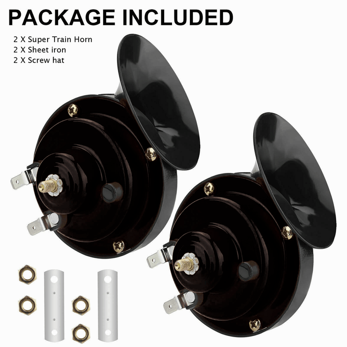 1 Pair 300DB Super Loud Train Horn for Truck Train Boat Car Air Electric Snail Single Horn Black - Rokcar