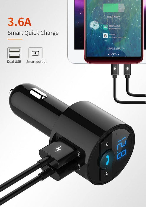 3.6A Quick USB Charger Bluetooth Music Player FM Transmitter Phone Handsfree Carkit - Rokcar