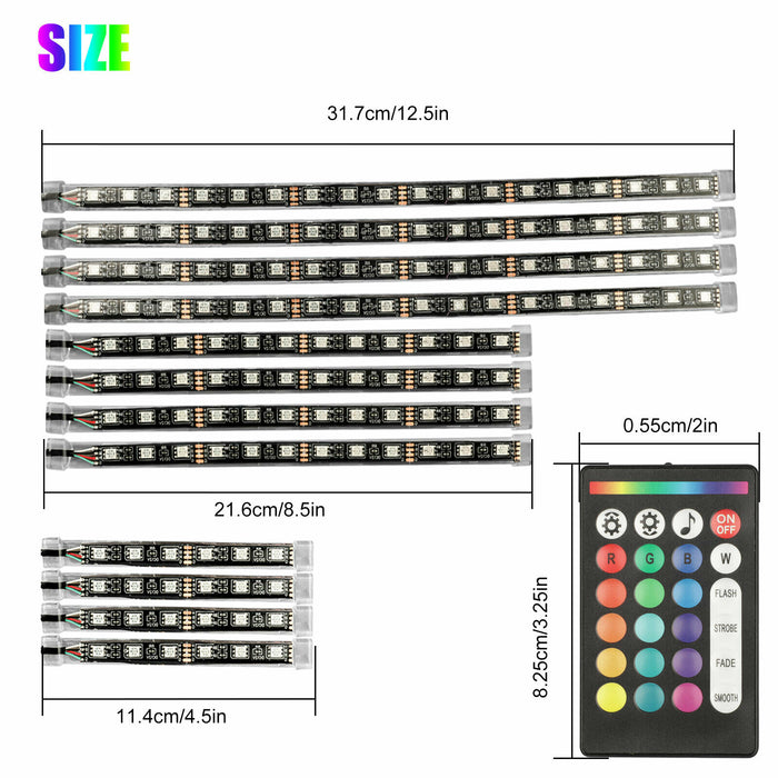 12PCS Wireless Bluetooth RGB Motorcycle ATV LED Light Under Glow Neon Strips Kit