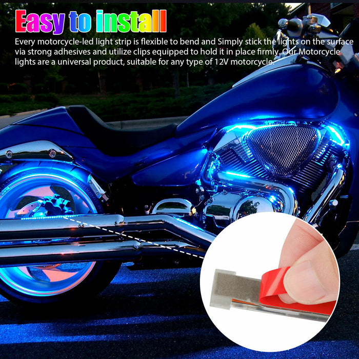 12PCS Wireless Bluetooth RGB Motorcycle ATV LED Light Under Glow Neon Strips Kit