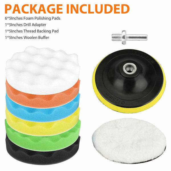 9PCS 5" Polishing Pads Sponge Buffer Buffing Foam Kit Set Car Polisher for Drill