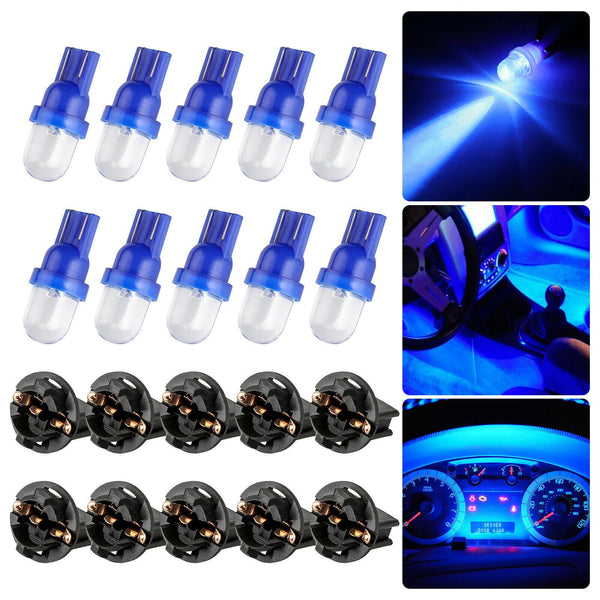 10PCS Blue T10 194 LED Bulbs for Instrument Gauge Cluster Dash Light With Sockets