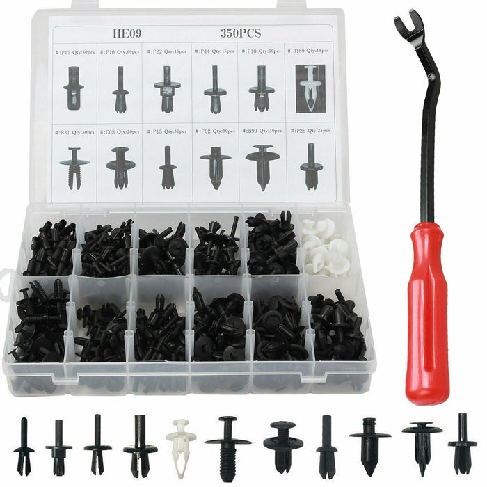 350Pcs Plastic Car Body Push Pin Rivet Fasteners Trim Moulding Clip Screwdriver