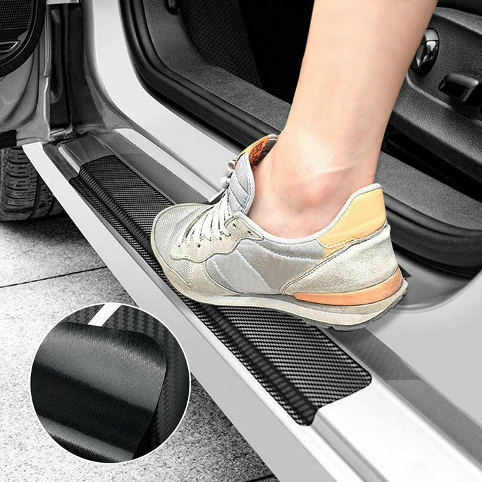 6PCS Car Door Sill Scuff Plate Protector Guard Carbon Fiber Stickers Accessories