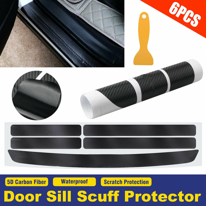 6PCS Car Door Sill Scuff Plate Protector Guard Carbon Fiber Stickers Accessories