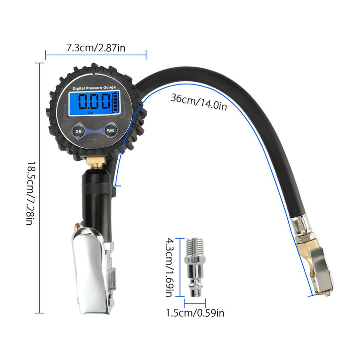200 PSI LCD Digital Pressure Gauge Air Tire Inflator Air Chuck for Car Vehicles