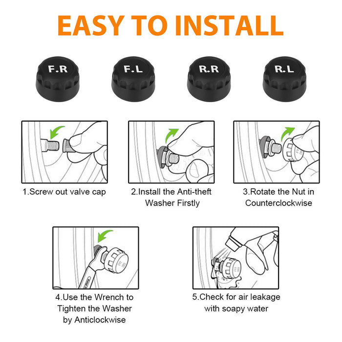 Solar & USB TPMS Wireless Car Tire Pressure Monitoring System + 4 Sensors Alarm