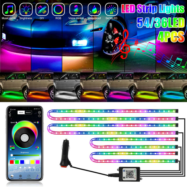 4PCS 36"/24" LED Car Interior Neno Atmosphere Strip Light Lamp APP Music Control