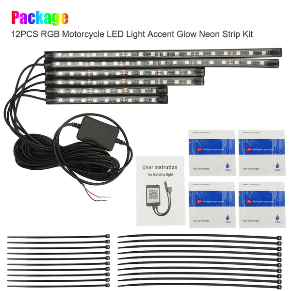 6PCS Motorcycle RGB LED Light 18 Color Neon Under Glow Strip Lamp Kit APP Control