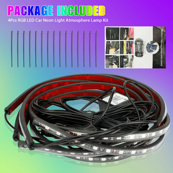 4PCS 36"/24" LED Car Interior Neno Atmosphere Strip Light Lamp APP Music Control