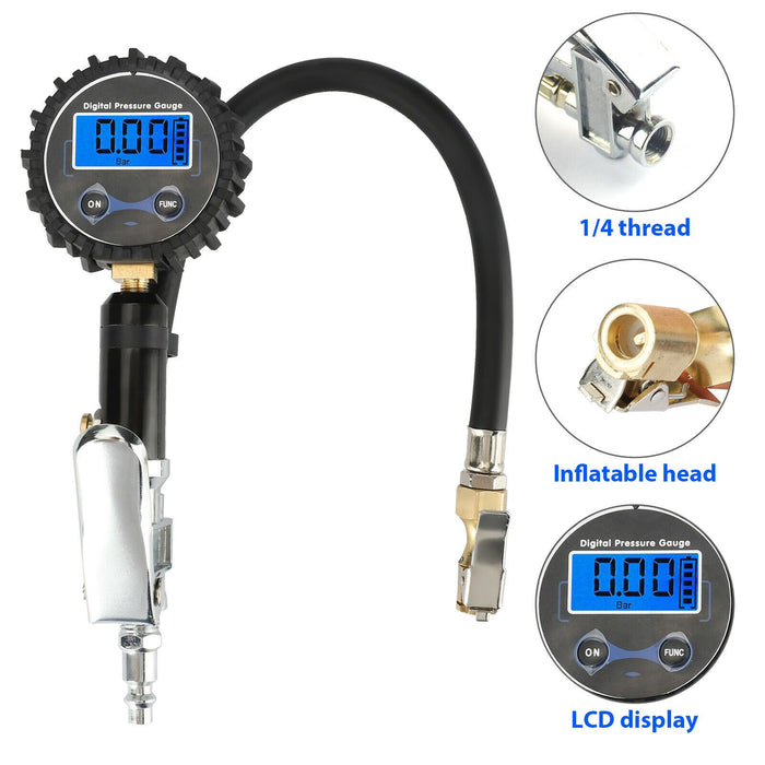 200 PSI LCD Digital Pressure Gauge Air Tire Inflator Air Chuck for Car Vehicles
