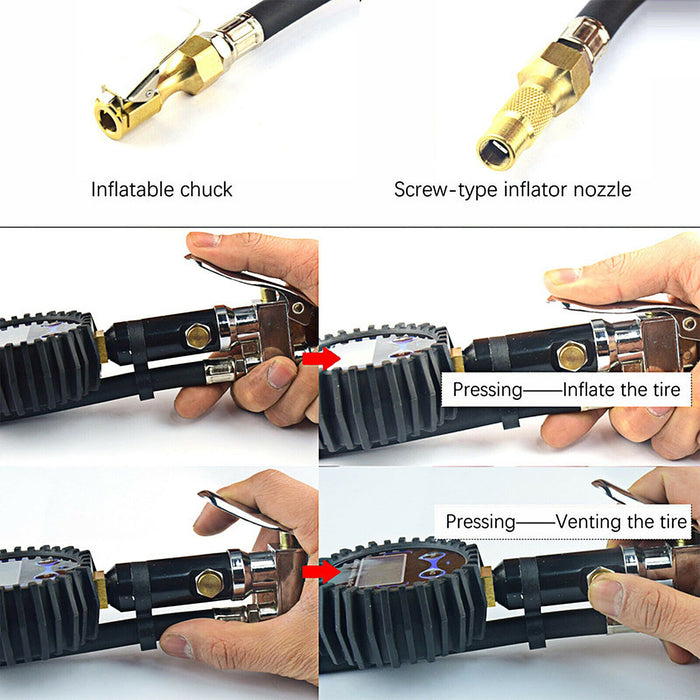 200 PSI LCD Digital Pressure Gauge Air Tire Inflator Air Chuck for Car Vehicles