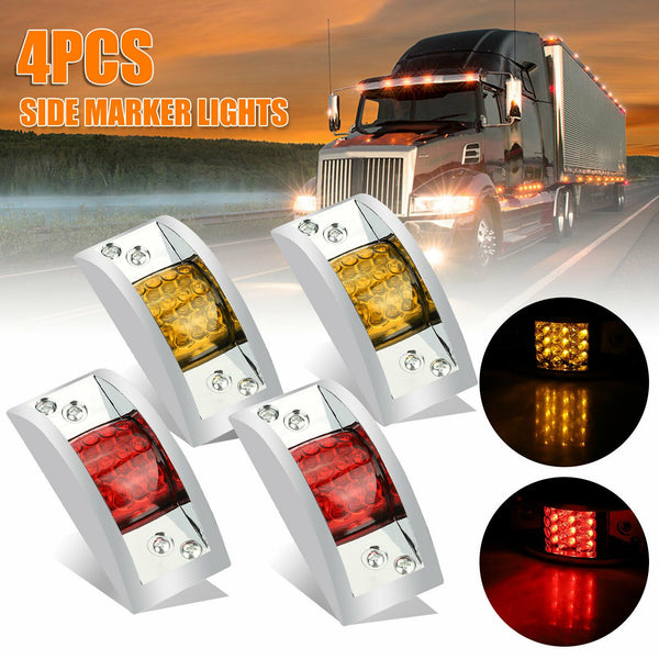 2PCS Amber + 2PCS Red 12 LED Car Truck Trailer RV Chrome Side Marker Clearance Light