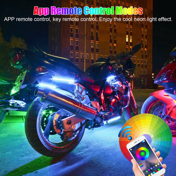 6PCS Motorcycle RGB LED Light 18 Color Neon Under Glow Strip Lamp Kit APP Control