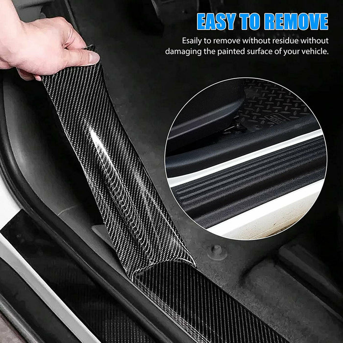 6PCS Car Door Sill Scuff Plate Protector Guard Carbon Fiber Stickers Accessories