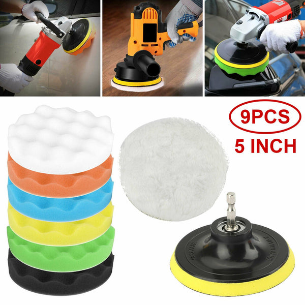 9PCS 5" Polishing Pads Sponge Buffer Buffing Foam Kit Set Car Polisher for Drill