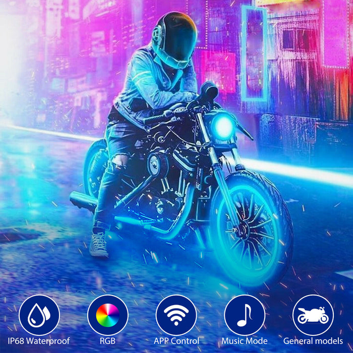 16X Wireless Bluetooth Motorcycle ATV RGB 180LED Under Glow Light Strip Neon Kit